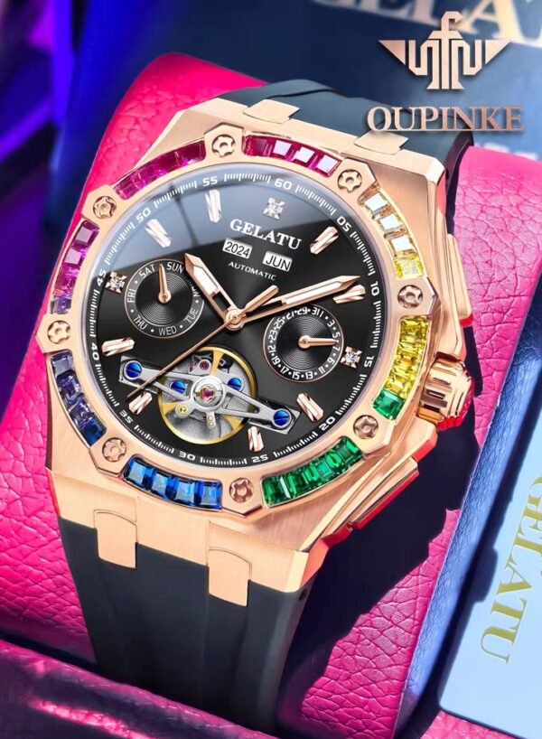 GRATIO Swiss Made Automatic Men's Watch Rainbow Bezel Chronograph | 40mm Stainless Steel | Waterproof