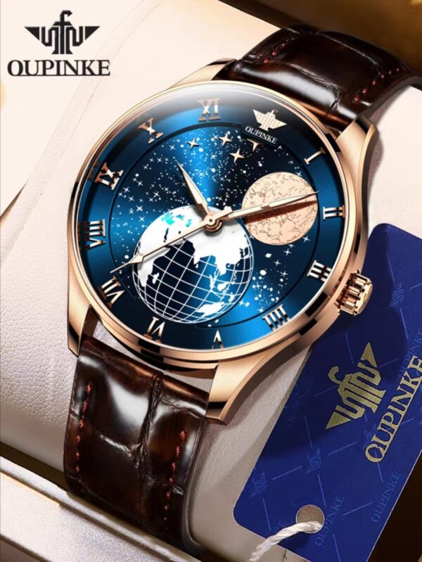 Swiss Opinko brand genuine men's automatic mechanical watch, men's moon phase starry sky movement men's watch