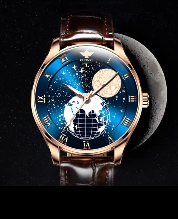Swiss Opinko brand genuine men's automatic mechanical watch, men's moon phase starry sky movement men's watch - Image 5