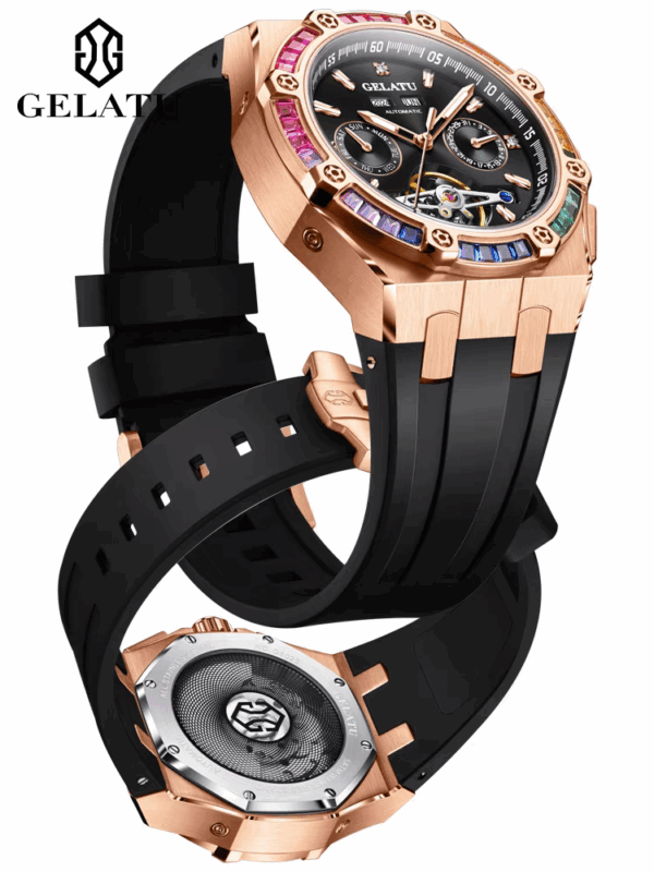 GRATIO Swiss Made Automatic Men's Watch Rainbow Bezel Chronograph | 40mm Stainless Steel | Waterproof - Image 3