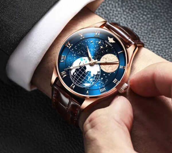 Swiss Opinko brand genuine men's automatic mechanical watch, men's moon phase starry sky movement men's watch - Image 2
