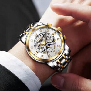 Swiss Olyis Men's Watch – Automatic Skeleton Mechanical Chronograph, Waterproof Dress Wristwatch"