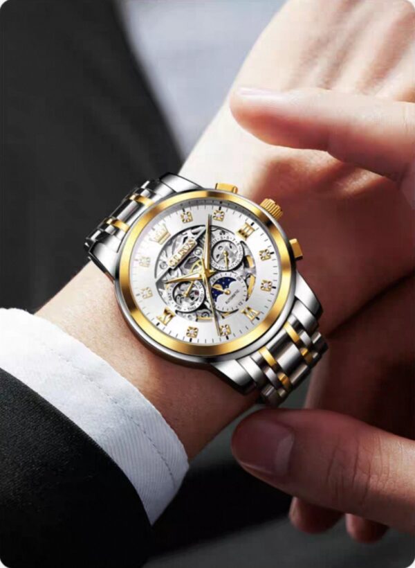Swiss Olyis Men's Watch – Automatic Skeleton Mechanical Chronograph, Waterproof Dress Wristwatch"