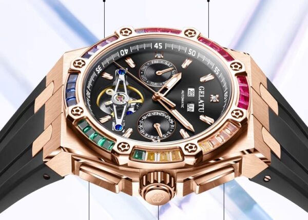GRATIO Swiss Made Automatic Men's Watch Rainbow Bezel Chronograph | 40mm Stainless Steel | Waterproof - Image 2